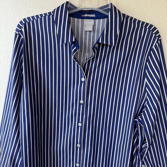 Chico’s Blue White Stripe Buttondown shirt size 20 Classic fit - Picture 3 of 8